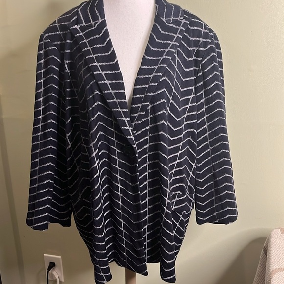 Misook Women's Jacket Blazer Chevron Knit One Button Notched Collar Blue - Picture 1 of 15